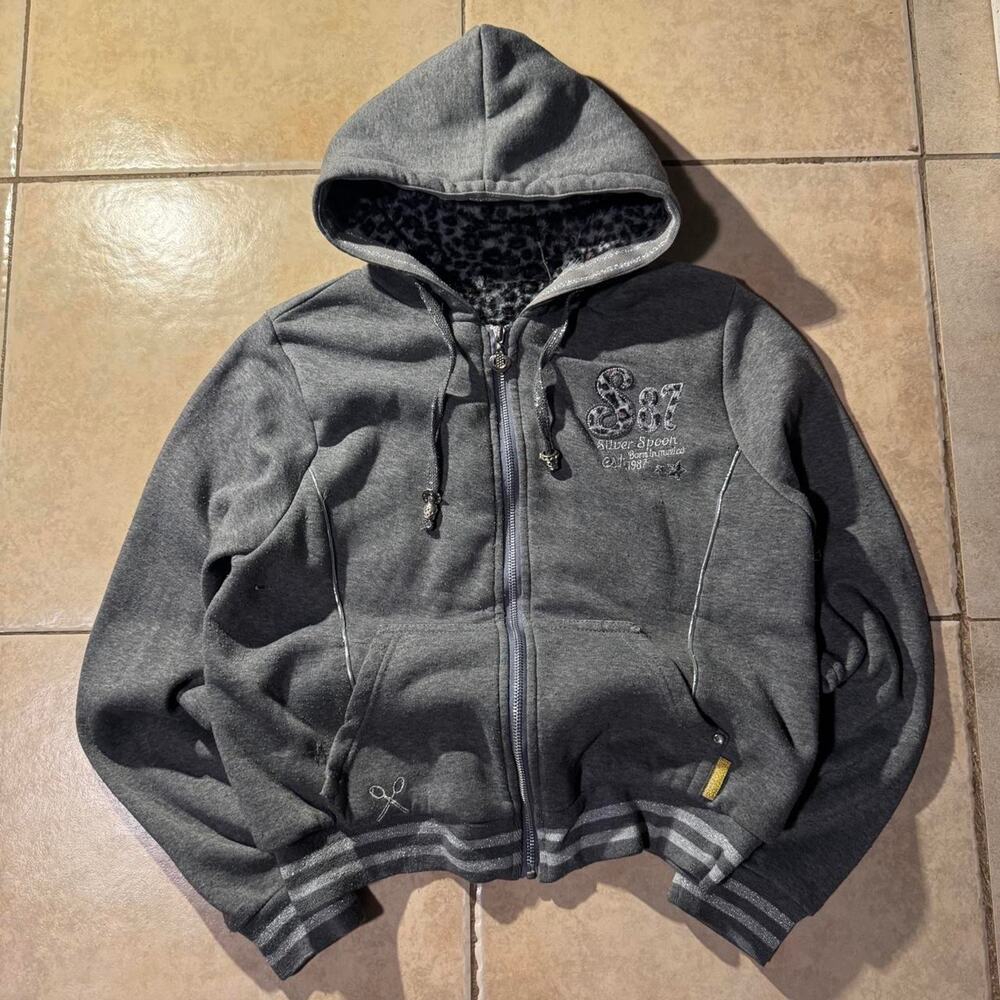 Y2k silver spoon gray zip up hoodie Size L in Womens